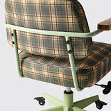 Vintage Plaid Swivel Office Chair | Adjustable Height, Solid Wood Armrests
