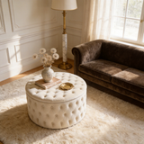 Round Tufted Storage Ottoman – Nordic Velvet Footstool with Hidden Compartment - StoolTopia