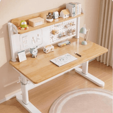 Adjustable Kids Study Desk with Bookshelf – Natural Wood Finish - StoolTopia