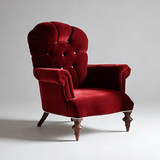 American Vintage Tufted Accent Armchair, Solid Wood Legs - StoolTopia