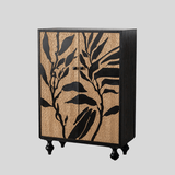 Artistic Black & Natural Wood Leaf Relief Cabinet - StoolTopia