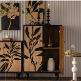 Artistic Black & Natural Wood Leaf Relief Cabinet - StoolTopia