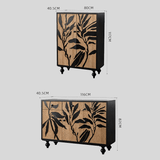 Artistic Black & Natural Wood Leaf Relief Cabinet - StoolTopia