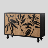 Artistic Black & Natural Wood Leaf Relief Cabinet - StoolTopia