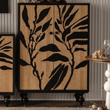 Artistic Black & Natural Wood Leaf Relief Cabinet - StoolTopia