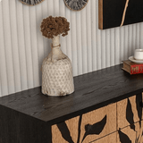Artistic Black & Natural Wood Leaf Relief Cabinet - StoolTopia