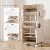 Children’s Multi - Tier Rolling Bookshelf – Cute Cartoon Storage Rack with Adjustable Shelves & Side Pockets - StoolTopia