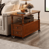 Classic Wood Side Table with Drawers and Wheels - StoolTopia