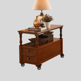 Classic Wood Side Table with Drawers and Wheels - StoolTopia