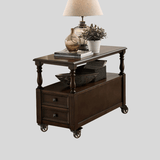 Classic Wood Side Table with Drawers and Wheels - StoolTopia