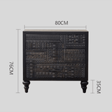Compact Carved Black Cabinet – 3 Drawers - StoolTopia