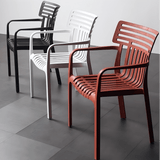 Contemporary Slatted Outdoor Dining Chair – Stackable Armchair for Patio, Café & Restaurant - StoolTopia