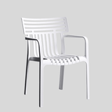Contemporary Slatted Outdoor Dining Chair – Stackable Armchair for Patio, Café & Restaurant - StoolTopia