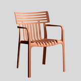 Contemporary Slatted Outdoor Dining Chair – Stackable Armchair for Patio, Café & Restaurant - StoolTopia
