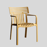 Contemporary Slatted Outdoor Dining Chair – Stackable Armchair for Patio, Café & Restaurant - StoolTopia