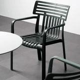 Contemporary Slatted Outdoor Dining Chair – Stackable Armchair for Patio, Café & Restaurant - StoolTopia