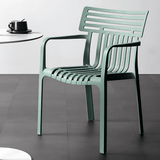 Contemporary Slatted Outdoor Dining Chair – Stackable Armchair for Patio, Café & Restaurant - StoolTopia