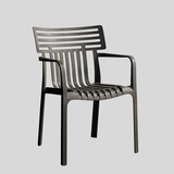 Contemporary Slatted Outdoor Dining Chair – Stackable Armchair for Patio, Café & Restaurant - StoolTopia