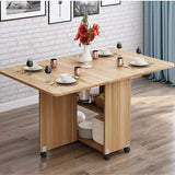 Foldable Drop Leaf Dining Table with Storage Shelves & Wheels – Space - Saving Convertible Table for Small Apartments - StoolTopia