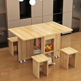 Folding Extendable Dining Table Set with Storage Shelves and 4 Stools - StoolTopia