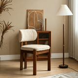 French Cream Dining Chair | Solid Ash Wood | Linen, Leather & Teddy Fleece - StoolTopia