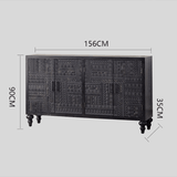 Hand - Carved Black Wood Sideboard Cabinet – 4 - Door Design - StoolTopia