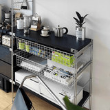 Industrial Modular Metal Storage Rack with Drawers & Wire Baskets – Black Steel Open Shelving - StoolTopia