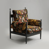 Mid - Century Accent Lounge Chair | Jacquard Fabric, Solid Rubber Wood, Optional Ottoman & Side Table - StoolTopia
