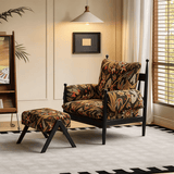 Mid - Century Accent Lounge Chair | Jacquard Fabric, Solid Rubber Wood, Optional Ottoman & Side Table - StoolTopia