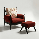 Mid - Century Accent Lounge Chair | Jacquard Fabric, Solid Rubber Wood, Optional Ottoman & Side Table - StoolTopia