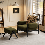 Mid - Century Accent Lounge Chair | Jacquard Fabric, Solid Rubber Wood, Optional Ottoman & Side Table - StoolTopia