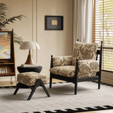 Mid - Century Accent Lounge Chair | Jacquard Fabric, Solid Rubber Wood, Optional Ottoman & Side Table - StoolTopia