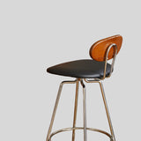 Mid - Century Minimalist Steel Frame Bar Stool with Wooden Backrest & Soft PU Seat - StoolTopia