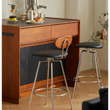 Mid - Century Minimalist Steel Frame Bar Stool with Wooden Backrest & Soft PU Seat - StoolTopia