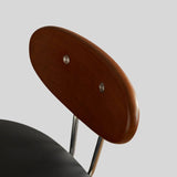 Mid - Century Minimalist Steel Frame Bar Stool with Wooden Backrest & Soft PU Seat - StoolTopia