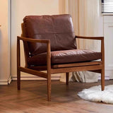 Mid - Century Modern Solid Wood Microfiber Leather Armchair - StoolTopia