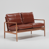 Mid - Century Solid Wood Leather Sofa - Premium 3 - Seater Lounge Couch - StoolTopia