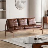 Mid - Century Solid Wood Leather Sofa - Premium 3 - Seater Lounge Couch - StoolTopia