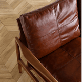 Mid - Century Solid Wood Leather Sofa - Premium 3 - Seater Lounge Couch - StoolTopia