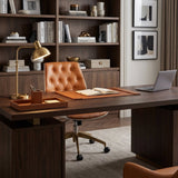 Modern Button - Tufted Swivel Office Chair with Leather Upholstery – Chrome Base, 360° Rotation, Adjustable Height - StoolTopia
