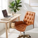 Modern Button - Tufted Swivel Office Chair with Leather Upholstery – Chrome Base, 360° Rotation, Adjustable Height - StoolTopia