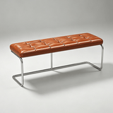 Modern Leather Ottoman with Chrome Base | Footrest & Bench - StoolTopiaOttoman