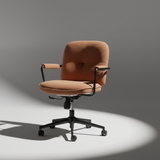 Modern office chair with adjustable height, soft dark green fabric upholstery, chrome silver legs, 360-degree swivel base with rolling casters