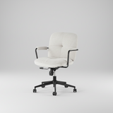 Close-up of office chair fabric upholstery texture and chrome metal frame construction, modern minimalist design