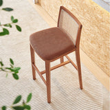 Modern Rattan and Wood Bar Stool with Cushioned Seat - StoolTopia