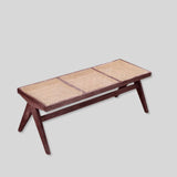 Modern Rattan and Wood Bench - Natural Woven Seat with Solid Wood Frame - StoolTopia
