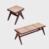 Modern Rattan and Wood Bench - Natural Woven Seat with Solid Wood Frame - StoolTopia