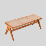 Modern Rattan and Wood Bench - Natural Woven Seat with Solid Wood Frame - StoolTopia