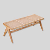 Modern Rattan and Wood Bench - Natural Woven Seat with Solid Wood Frame - StoolTopia
