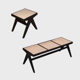 Modern Rattan and Wood Bench - Natural Woven Seat with Solid Wood Frame - StoolTopia